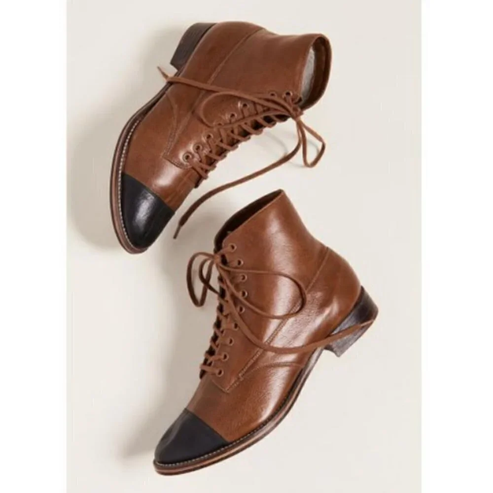 💕THE GREAT💕 The Cap Toe Boxcar Boot ~ Hickory Brown/Black 10 NWT